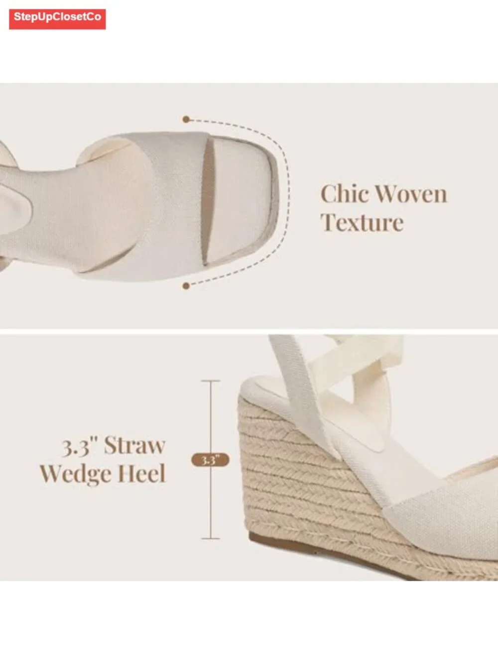 Straw Woven Wedge Sandals with Ankle Straps Square Toe Platform Summer Shoes